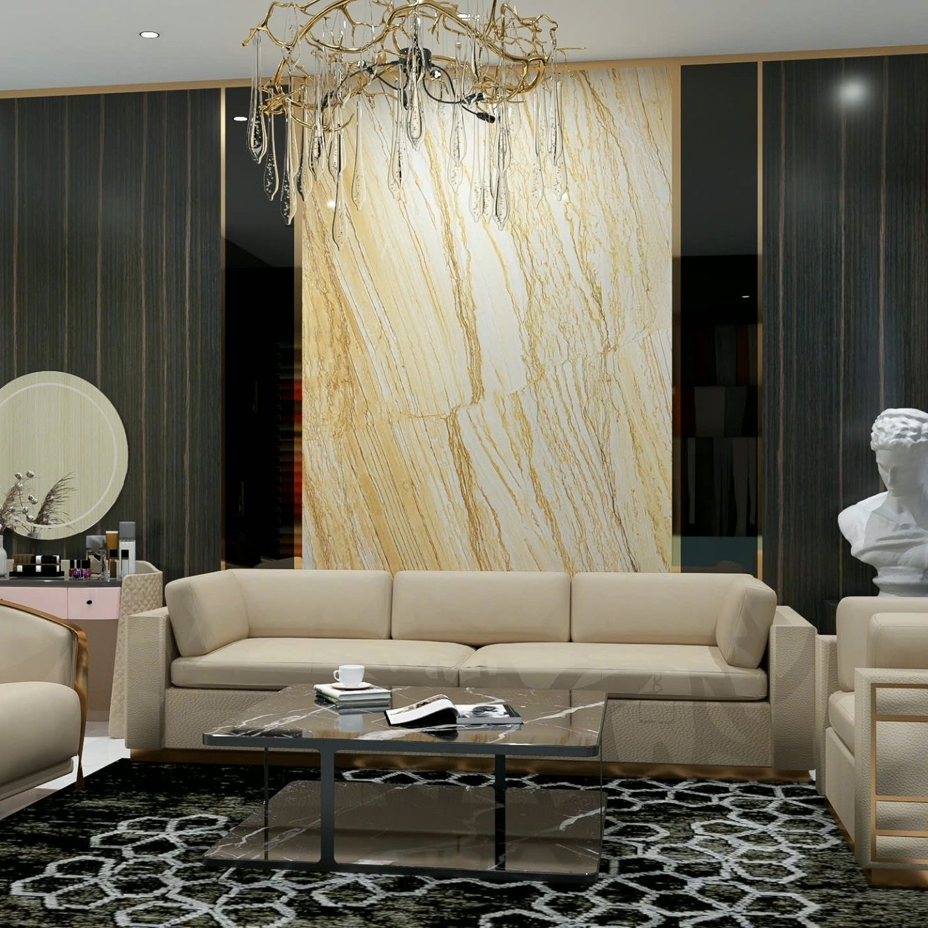 Tranh đá Quartz Vàng Calacatta