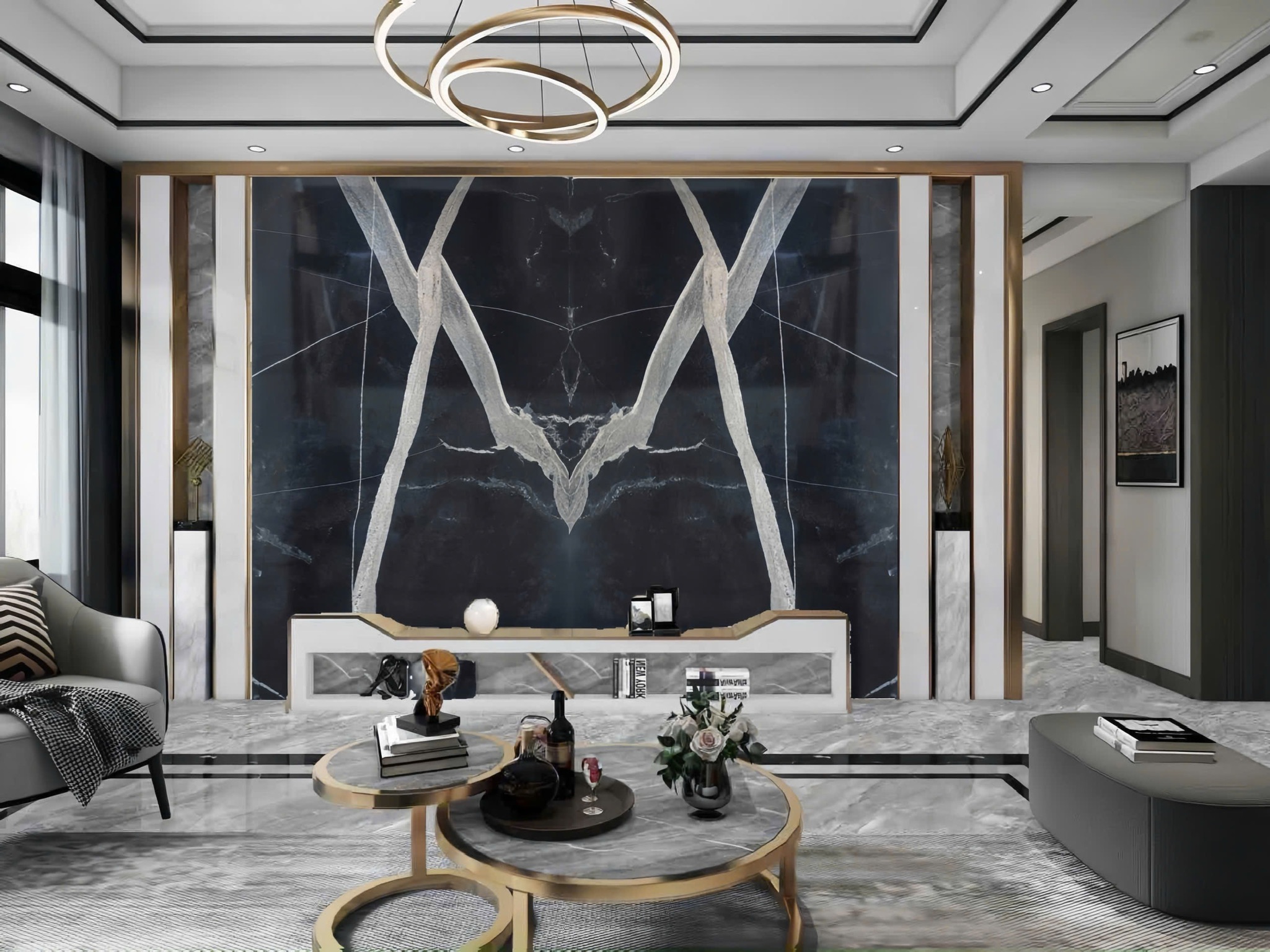 Tranh đá Carrara Black Granite cao cấp