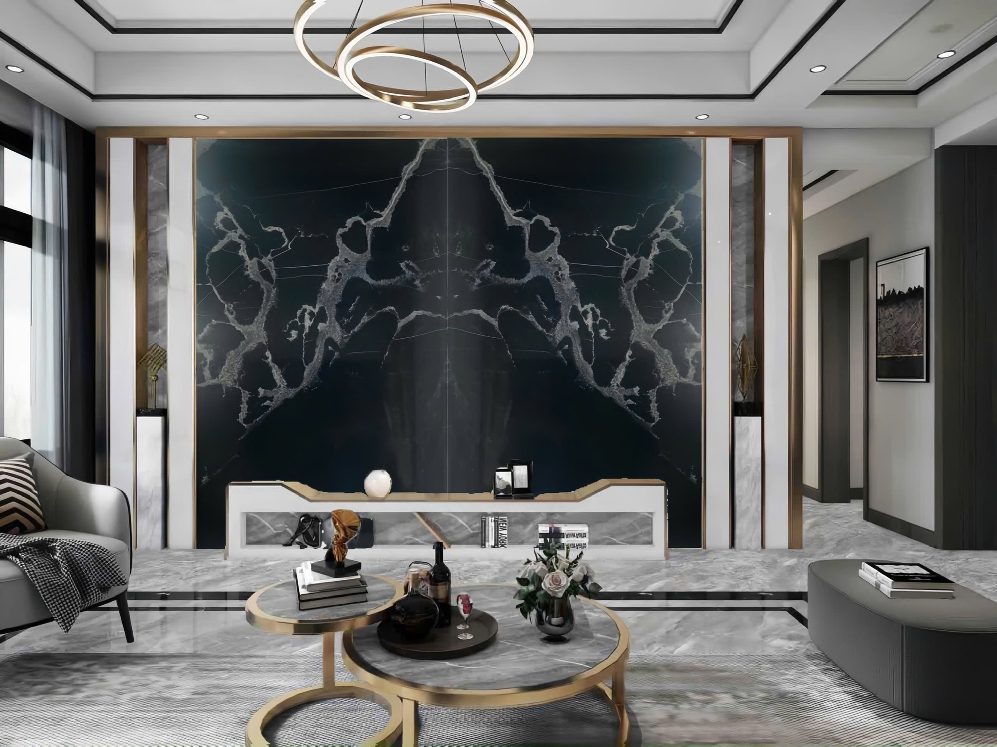 Tranh đá Carrara Black Granite cao cấp