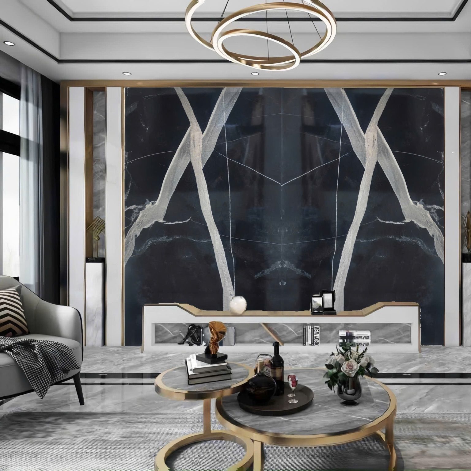 Tranh đá Carrara Black Granite cao cấp